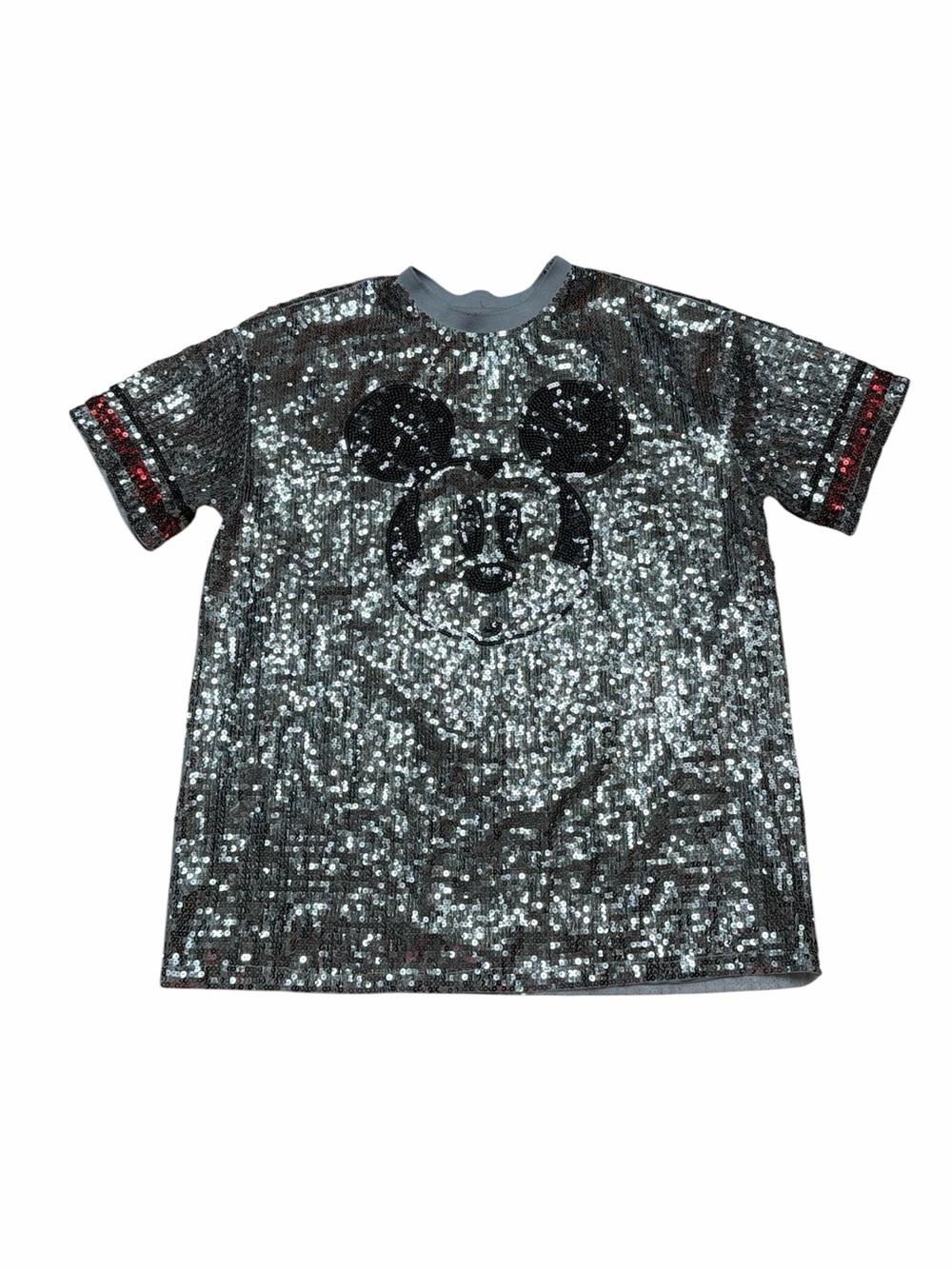 Disney Mickey Mouse Sequin Tee Women’s Silver Short Sleeve T Shirt Forever 21